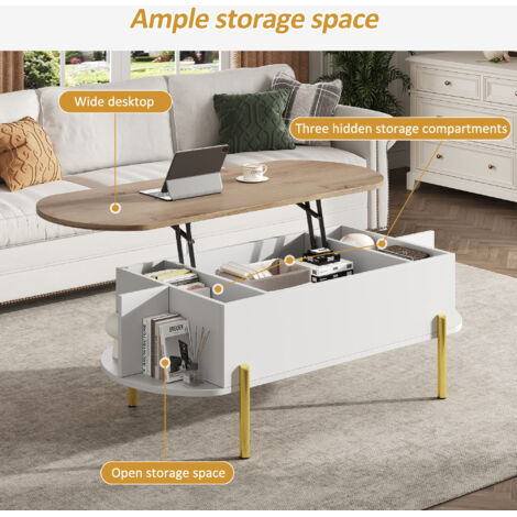 Table Basse Relevable Yaheetech – Bois MDF, Rangements, Moderne, 104 Cm