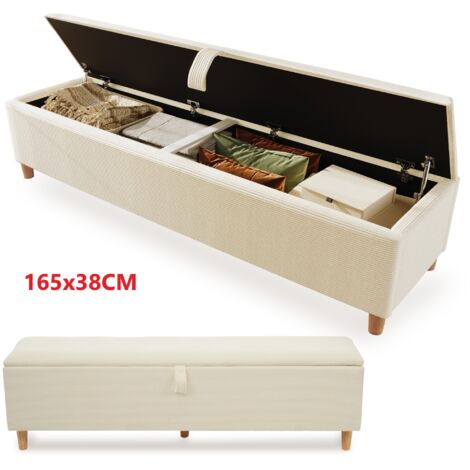 Bout de lit 165x38x46cm Coffre Rangement Caché Solide et Élégant Rembourré pour le Salon la Chambre Meuble Entrée Armoire chaussures Beige