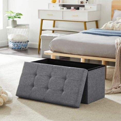 Banc Tabouret Boîte de Rangement Polyester Commode Pliable - 76 x 38 x 38cm - Gris foncé