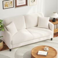 Keepbuying – Canapé droit 2 places en velours teddy – Confort en bois massif – Dimensions 165 x 78 x 89 cm – Couleur beige
