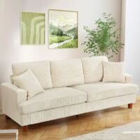 Keepbuying – Canapé droit en velours côtelé 3 places – Sièges extra profonds 53 cm – Longueur 220 cm – Support stable jusqu'à 350 kg – Installation sans outil