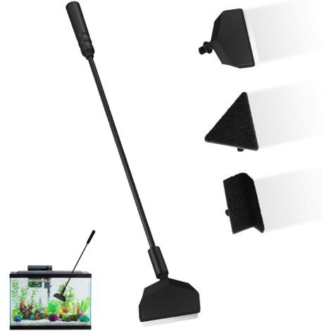 Outil de nettoyage pour vitres d'aquarium - Accessoire pour aquarium en verre - Lot de 3 têtes de brosse avec tige