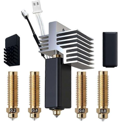 Pour extrudeuse Elegoo Centauri Carbon Hotend, buses en acier trempé et laiton de 0,2 mm, 0,4 mm, 0,6 mm et 0,8 mm, kit d'extrudeuse avec dissipateur thermique. (1/5)