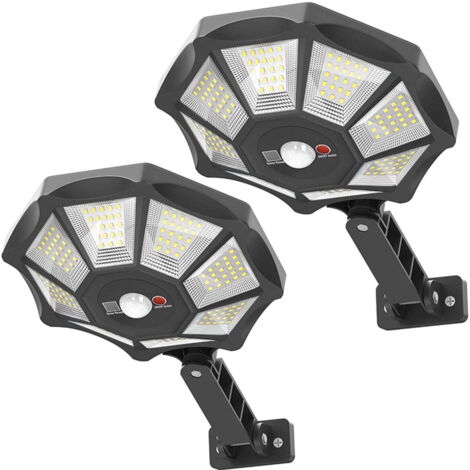 Lampadaires solaires, lot de 2, 8800 lumens, détection automatique de la lumière, avec détecteur de mouvement, projecteurs de sécurité étanches, adaptés aux emplacements extérieurs. (1/5)