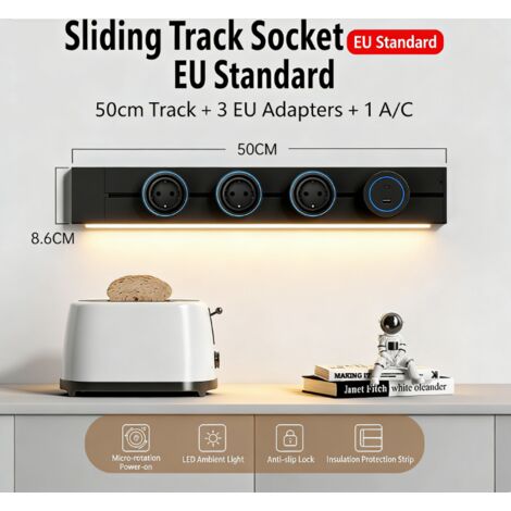 Système de rails intelligents de cuisine de bureau conforme aux normes européennes, prise de courant multifonctionnelle de 8000 W et 32 ​​A avec USB A/C (50 cm).