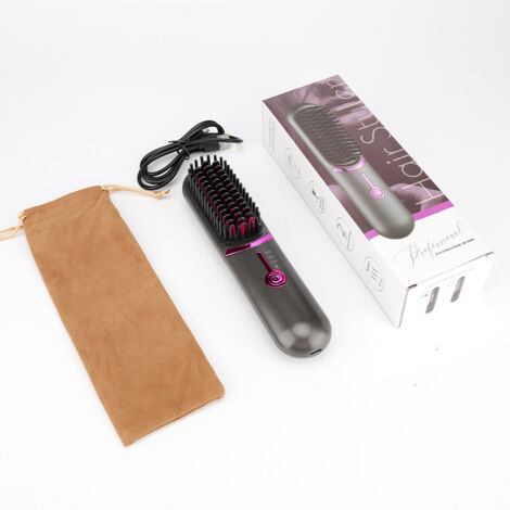 Lisseur chauffant sans fil, compagnon de voyage portable, rechargeable par USB, batterie de 5400 mAh, générateur d'ions négatifs, fonction chauffante, unisexe (gris).