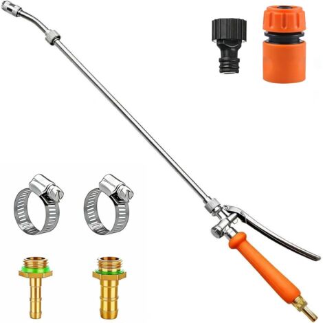 Lance de pulvérisation de remplacement entièrement métallique — Lance en laiton (raccords cannelés 1/4" et 3/8") avec vanne d'arrêt en acier inoxydable et 2 colliers de serrage (29 pouces)