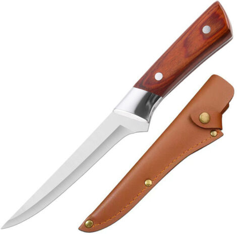 Couteau à désosser en acier inoxydable — Idéal pour la boucherie, l'écorchage et la découpe de viande — Lame au tranchant rasoir — Coutellerie de chasse et de cuisine — Manche en bois massif