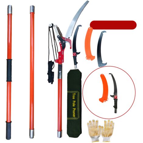 Scie à branche télescopique manuelle 2,2-3 m, élagage haute hauteur, lame acier tranchante, manche fibre de verre léger 8 sections, outil jardin pour branches hautes, palmiers, arbres et arbustes