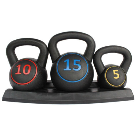 Ensemble de Kettlebells 5, 10 et 15 lb avec Poignée Antidérapante, Équipement Fitness Compact pour Maison, Renforcement Musculaire et Rééducation (1/5)