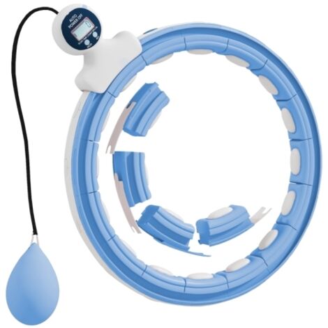 Hula Hoop intelligent pour adultes avec balle lestée et compteur – 16 segments réglables (76–113 cm) – Équipement de fitness silencieux pour la perte de poids – Hula Hoop Infinity – Bleu clair
