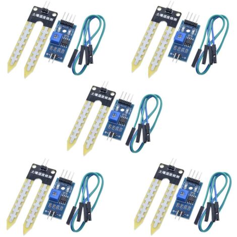 Lot de 5 capteurs d'humidité du sol LM393 (3,3 V – 5 V) — Module de détection hygrométrique pour Arduino, systèmes d'irrigation automatique et robots mobiles intelligents
