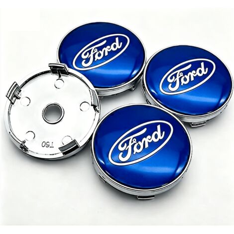 Un jeu de quatre enjoliveurs centraux de 60 mm pour Ford, bleus.