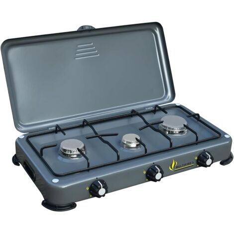 Project Multifire 3 Gold Fornello a Gas/Metano 3 Fuochi - Struttura in Acciaio Smaltato, Griglia e Fuochi Removibili, Regolazione Fiamma, Potenza 5.1Kw Grigio
