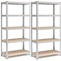Set 2 Scaffali in Metallo 40x90x180 cm Scaffalatura a 5 Ripiani Regolabili MDF