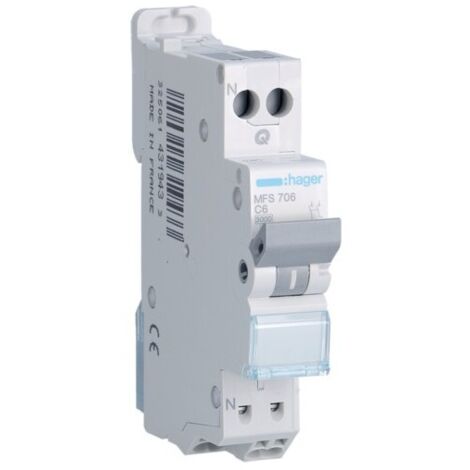 Hager – Disjoncteur unipolaire 6A 3kA – Courbe C – Connexion sans vis – Protection circuits électriques – 1 module pour installations standards