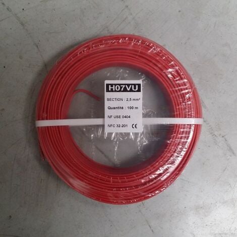 Fil électrique 1.5 mm² h07vu, en couronne de 100M rouge
