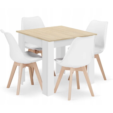 Insieme Valora tavolo 80x80 Sonoma + 4 sedie RIKX bianche