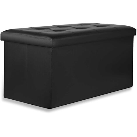 Puff plegable Valora XXL con almacenamiento, cuero ecológico negro