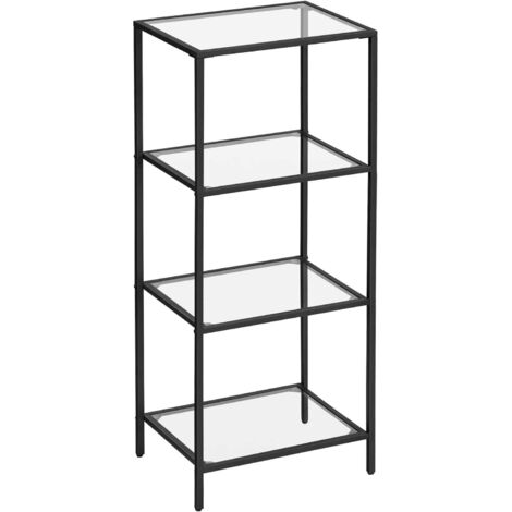 Biblioteca Valora, estantes de vidrio, metal negro, 4 estantes (1/5)