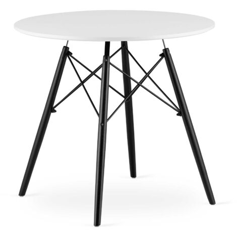 Mesa redonda Valora KOVA blanca patas negras Ø80 cm ambiente moderno (1/4)