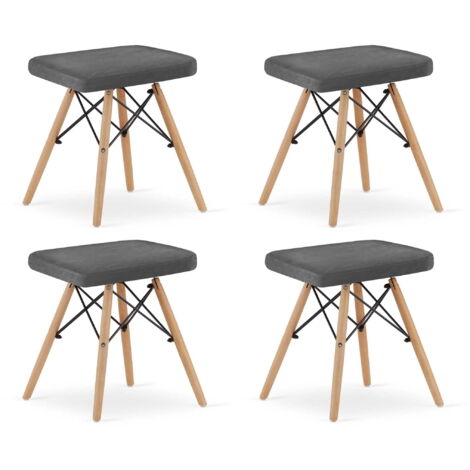 Lote de 4 taburetes Valora PEKO terciopelo gris patas madera confort chic (1/5)