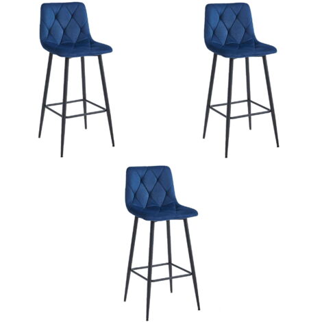 Taburete Valora KODA, terciopelo azul marino, patas negras x3 (1/5)