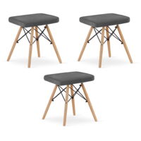 Lote de 3 taburetes Valora PEKO de terciopelo gris con patas de madera, estilo elegante