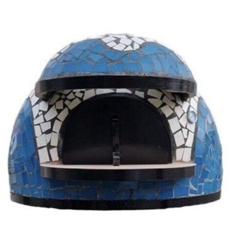Forno a legna artigianale rivestimento mosaico bianco azzurro pizza linea wave misura Ø 80 cm - confezione 1