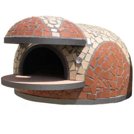 Forno a legna artigianale rivestimento mosaico cotto beige pizza linea wave misura Ø 130 cm - confezione 1