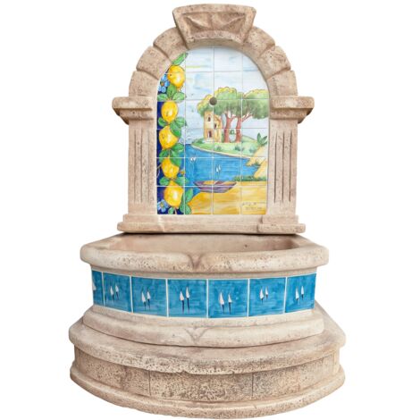 Fontana spagnola modello vietri maiolica h120xl80xp45 cm cemento effetto pietra