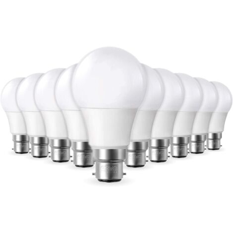 Arum Lighting Pack of 10 B22 8W LED Bulbs, equivalent to 60W, 806lm, Cool White 6000K, Non-Dimmable [Energy Class F] (1/5)