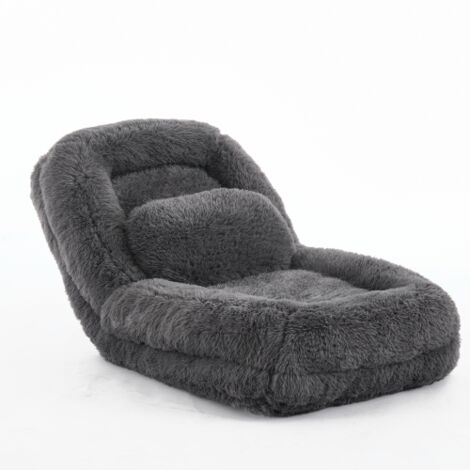 Fauteuil pour chien et humain, canapé confortable, réglable sur 5 niveaux, la méditation et la détente, tissu peluche, gris foncé (1/5)