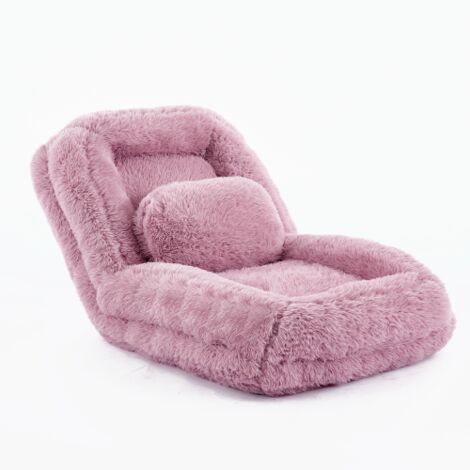 Lit pour chien et humain, canapé moelleux, fauteuil gaming réglable à 5 positions, au sol, salon, idéal pour le gaming, la méditation et la détente, tissu peluche, rose (1/5)