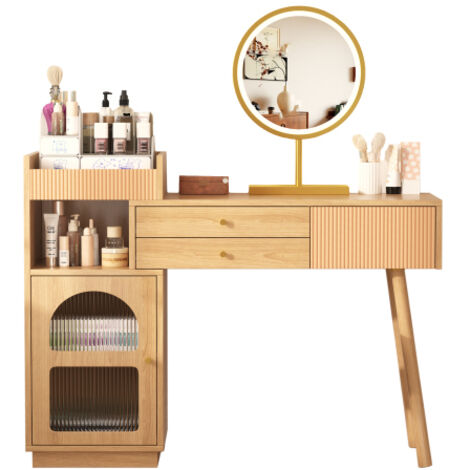 Ensemble L 120 / H 90 / P 40 cm de coiffeuse, coiffeuse avec miroir LED et éclairage à 3 couleurs, coiffeuse en bois pour chambre à coucher(sans tabouret)