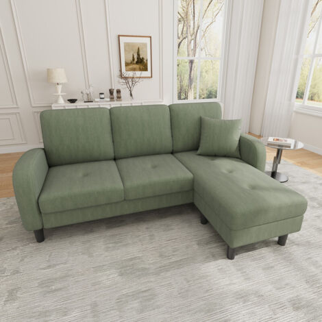 Canapé d'angle en L avec méridienne,166 x 118 x 77 cm,Canapé 3 places,revêtement en coton et lin respirant,pieds en plastique,modulable,Vert