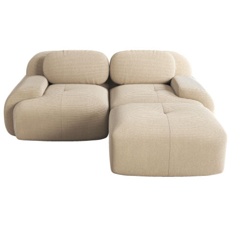Canapé d'angle en velours côtelé moelleux, canapé sans cadre pour 2 personnes, modulable, avec accoudoirs courbés, rembourrage en mousse élastique, adapté au salon, au coin salon et à la chambre, beig