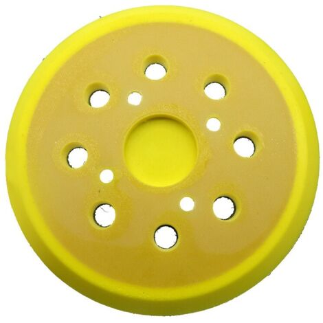 1 pièces 125mm Plateau de ponçage, Rond Disques de Ponçage à 8 Trous patin PU, pour ponceuse Plateau ponçage souple Remplacer (Jaune) (1/5)