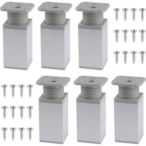 6 Pièces Pieds de Meubles Réglables 40 x 40 x 80 mm(+20mm) Pieds de Table, Pieds pour Meubles en Aluminium avec 24 vis, Pieds Reglables pour Meubles pour Canapé, Lit, Et Armoires (1/5)
