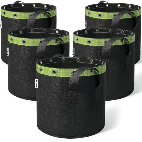 Lot De 5 Sacs À Planter En Tissu Non-Tissé 11L - Avec Poignées - Idéal Pour Tomates Pommes De Terre Fraises (1/5)