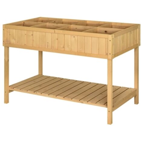 Table De Jardinage Jardinière Surélevée En Bois Massif Naturel - 8 Compartiments Avec Drainage - Tablette Sapin - 110X46X76 Cm