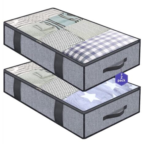 Lot de 2 sacs de rangement pour sous le lit, sacs de rangement pour armoire, souples et pliables, 4 poignées renforcées pour un gain de place, adaptés au rangement de vêtements et de couettes, dimensi (1/5)