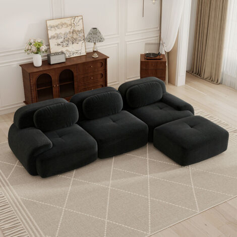 Canapé d'angle modulable, canapé 3 places, canapé portable compressible, tissu en velours côtelé, rembourrage en mousse haute densité 32D, aucun assemblage requis, aucun cadre nécessaire