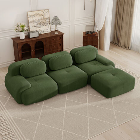 Canapé d'angle modulable, canapé 3 places, canapé portable compressible, tissu en velours côtelé, rembourrage en mousse haute densité 32D, aucun assemblage requis, aucun cadre nécessaire