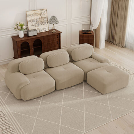 Canapé d'angle modulable, canapé 3 places, canapé portable compressible, tissu en velours côtelé, rembourrage en mousse haute densité 32D, aucun assemblage requis, aucun cadre nécessaire