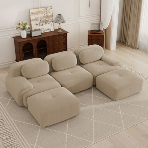 Canapé d'angle modulable, canapé 3 places, canapé portable compressible, tissu en velours côtelé, rembourrage en mousse haute densité 32D, aucun assemblage requis, aucun cadre nécessaire