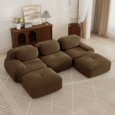 Canapé d'angle modulable, canapé 3 places, canapé portable compressible, tissu en velours côtelé, rembourrage en mousse haute densité 32D, aucun assemblage requis, aucun cadre nécessaire
