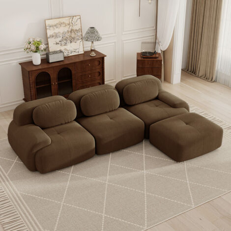 Canapé d'angle modulable, canapé 3 places, canapé portable compressible, tissu en velours côtelé, rembourrage en mousse haute densité 32D, aucun assemblage requis, aucun cadre nécessaire