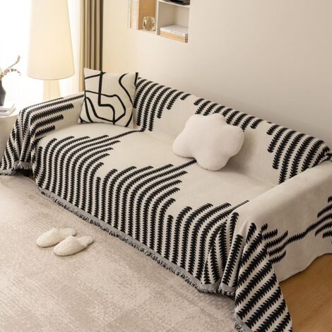 Housse d'angle pour canapé, jetée de canapé, lavable en machine, avec franges raffinées, housse de protection pour canapé, 180 × 420 cm — Noir (1/5)