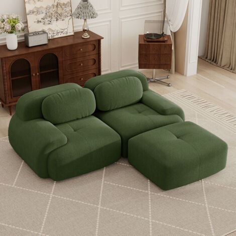 Canapé d'angle modulable,canapé 2 places,canapé convertible,canapé compressible,tissu en velours côtelé, rembourrage en mousse haute densité 32D,aucun assemblage requis, aucun cadre nécessaire